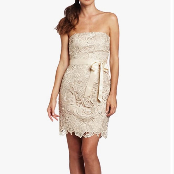 Champagne Lace Rehearsal Dinner Dress - Picture 4 of 6